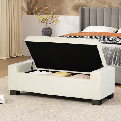 Elegant 50' Ottoman Bench with Textured Fabric, Hinged Lid for Seating and Storage, White - 1st Choice Furniture Direct