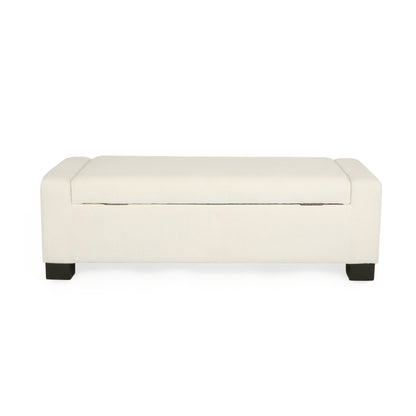 Elegant 50' Ottoman Bench with Textured Fabric, Hinged Lid for Seating and Storage, White - 1st Choice Furniture Direct