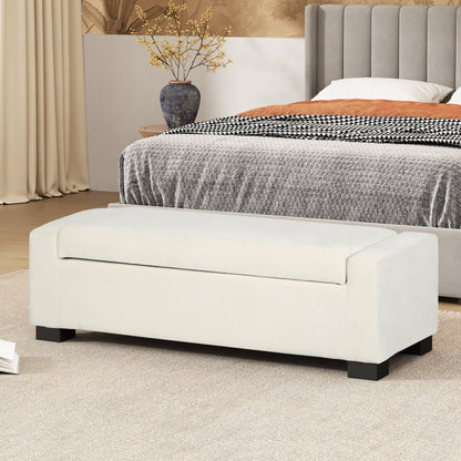 Elegant 50' Ottoman Bench with Textured Fabric, Hinged Lid for Seating and Storage, White - 1st Choice Furniture Direct