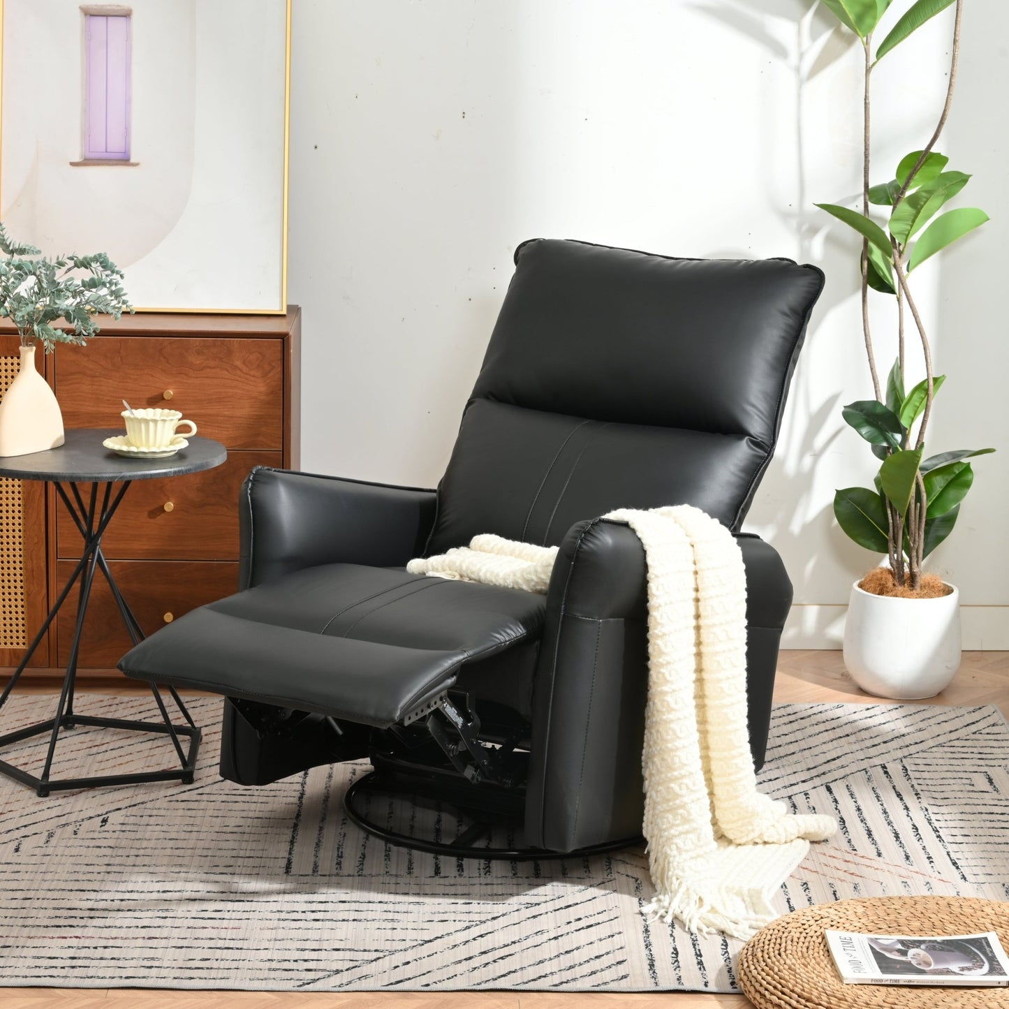 Elegant Black PU Power Swivel Rocker Recliner Chair for Adults with Electric Reclining and 270° Swivel Function - 1st Choice Furniture Direct