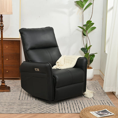 Elegant Black PU Power Swivel Rocker Recliner Chair for Adults with Electric Reclining and 270° Swivel Function - 1st Choice Furniture Direct