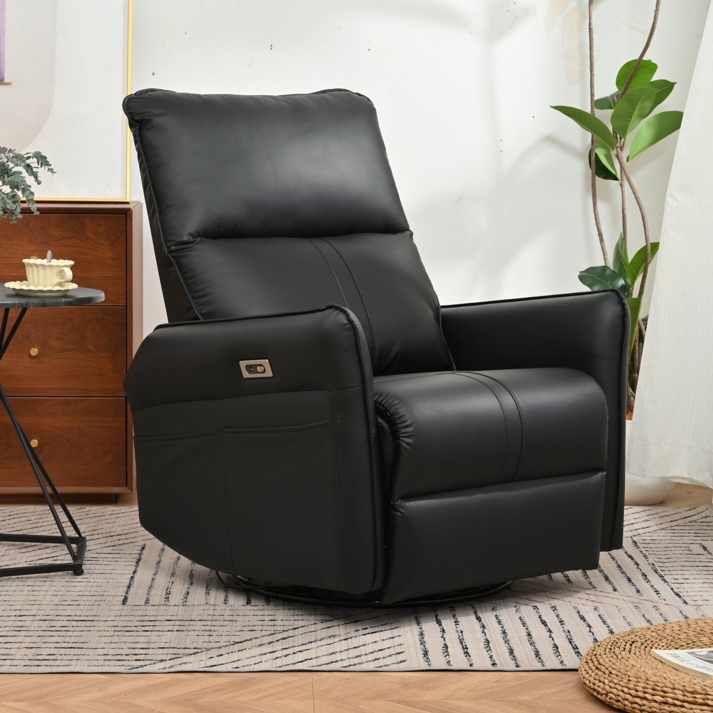 Elegant Black PU Power Swivel Rocker Recliner Chair for Adults with Electric Reclining and 270° Swivel Function - 1st Choice Furniture Direct