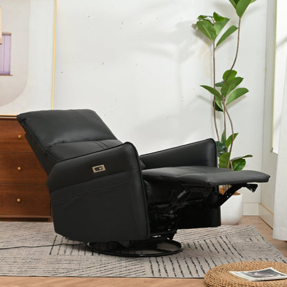 Elegant Black PU Power Swivel Rocker Recliner Chair for Adults with Electric Reclining and 270° Swivel Function - 1st Choice Furniture Direct