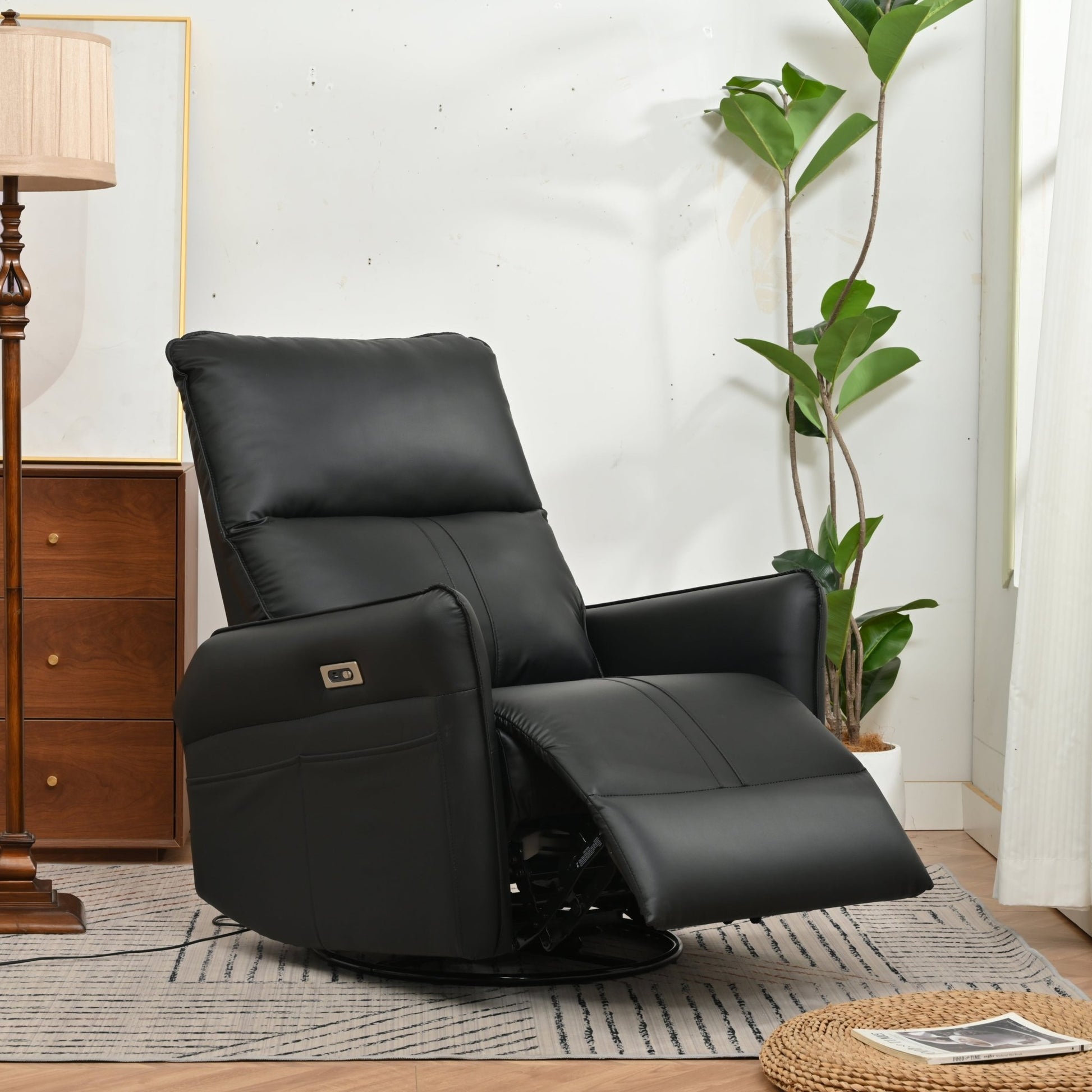 Elegant Black PU Power Swivel Rocker Recliner Chair for Adults with Electric Reclining and 270° Swivel Function - 1st Choice Furniture Direct