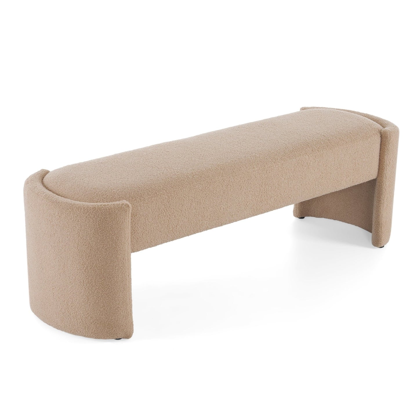 Elegant Simple Long Ottoman Bench in Light Camel with Wooden Frame and Polyester Upholstery, 61.25 x 19.75 x 19.25 inches - 1st Choice Furniture Direct