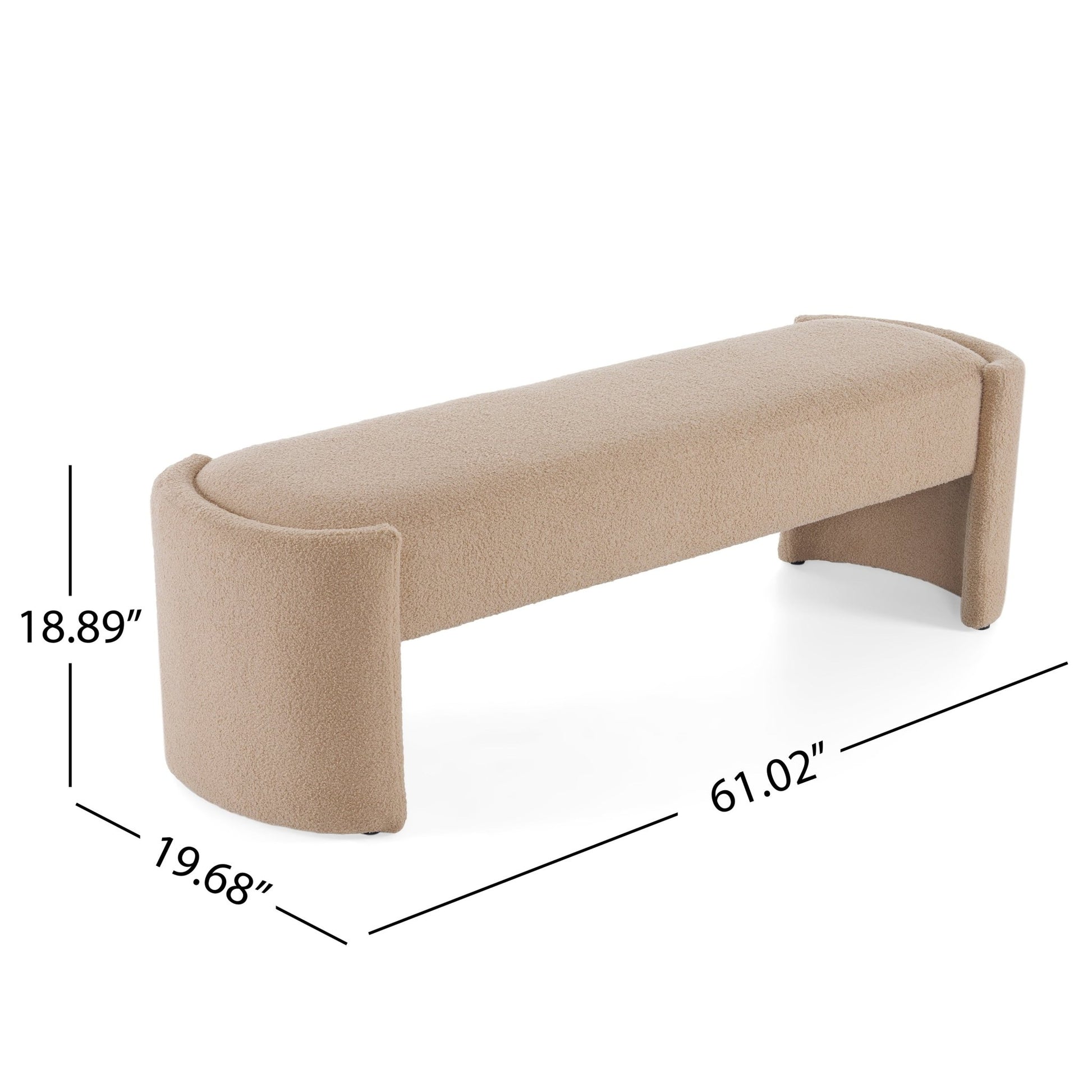 Elegant Simple Long Ottoman Bench in Light Camel with Wooden Frame and Polyester Upholstery, 61.25 x 19.75 x 19.25 inches - 1st Choice Furniture Direct
