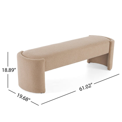 Elegant Simple Long Ottoman Bench in Light Camel with Wooden Frame and Polyester Upholstery, 61.25 x 19.75 x 19.25 inches - 1st Choice Furniture Direct