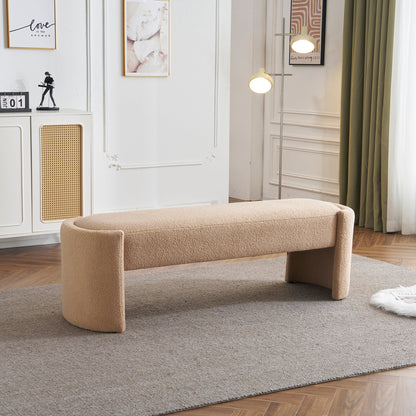 Elegant Simple Long Ottoman Bench in Light Camel with Wooden Frame and Polyester Upholstery, 61.25 x 19.75 x 19.25 inches - 1st Choice Furniture Direct