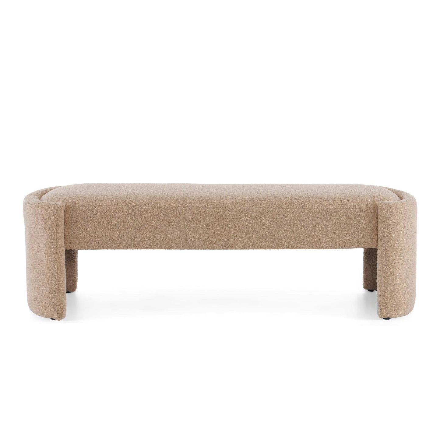 Elegant Simple Long Ottoman Bench in Light Camel with Wooden Frame and Polyester Upholstery, 61.25 x 19.75 x 19.25 inches - 1st Choice Furniture Direct