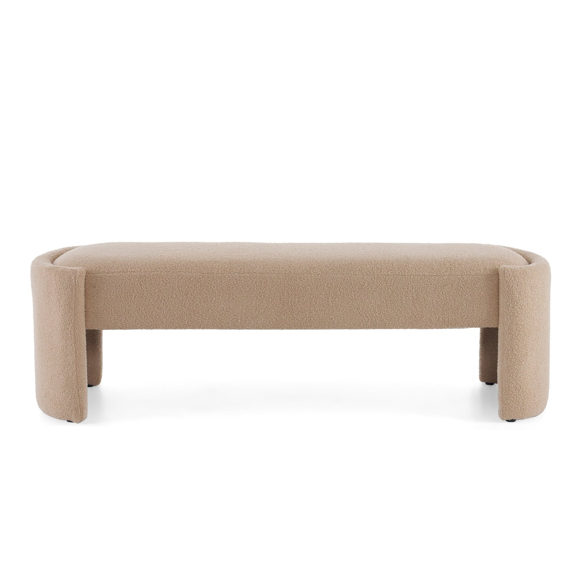Elegant Simple Long Ottoman Bench in Light Camel with Wooden Frame and Polyester Upholstery, 61.25 x 19.75 x 19.25 inches - 1st Choice Furniture Direct