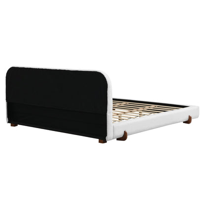 Elegant White Fabric Upholstered Bed Frame with Brown Rubber Wood Legs, King Size - 1st Choice Furniture Direct