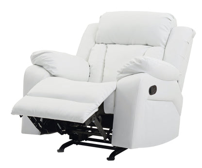Elegant White Recliner with Padded Arms, Comfort Seating, White PU, 41x38x37 Inches - 1st Choice Furniture Direct