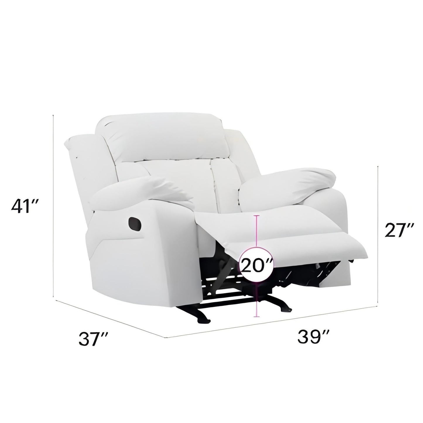Elegant White Recliner with Padded Arms, Comfort Seating, White PU, 41x38x37 Inches - 1st Choice Furniture Direct