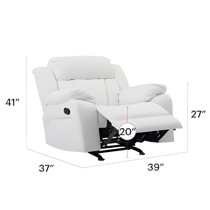 Elegant White Recliner with Padded Arms, Comfort Seating, White PU, 41x38x37 Inches - 1st Choice Furniture Direct