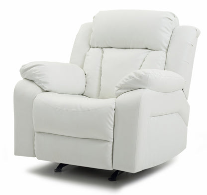 Elegant White Recliner with Padded Arms, Comfort Seating, White PU, 41x38x37 Inches - 1st Choice Furniture Direct