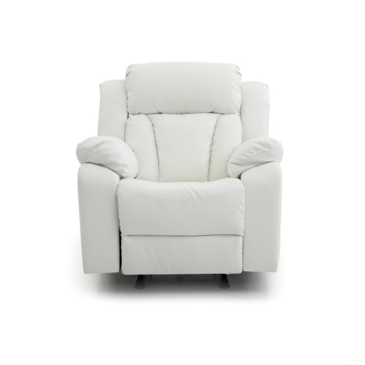 Elegant White Recliner with Padded Arms, Comfort Seating, White PU, 41x38x37 Inches - 1st Choice Furniture Direct