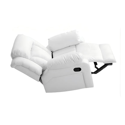 Elegant White Recliner with Padded Arms, Comfort Seating, White PU, 41x38x37 Inches - 1st Choice Furniture Direct