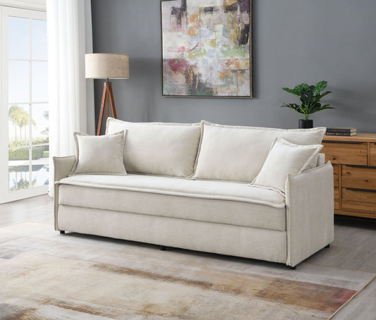Elisea Beige Fabric Sleeper Sectional Sofa w/ 2 Toss Pillows - 1st Choice Furniture Direct