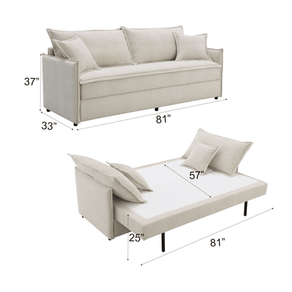 Elisea Beige Fabric Sleeper Sectional Sofa w/ 2 Toss Pillows - 1st Choice Furniture Direct