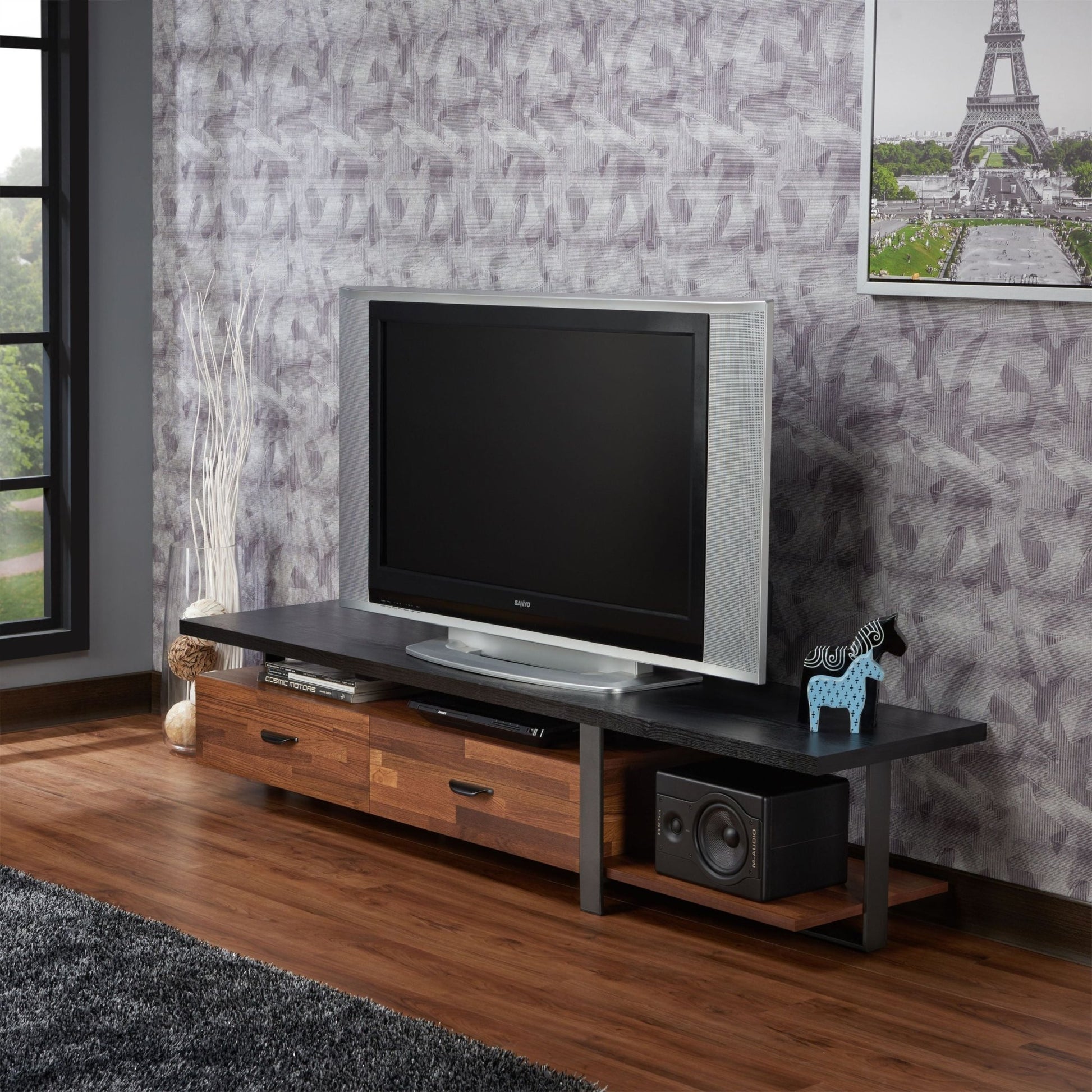 Elling Walnut & Black Finish TV Stand - 1st Choice Furniture Direct