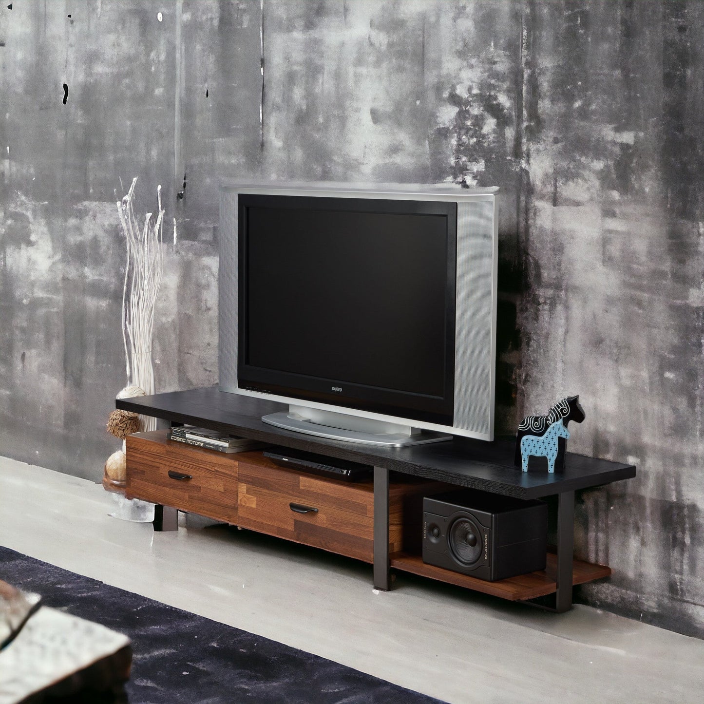 Elling Walnut & Black Finish TV Stand - 1st Choice Furniture Direct