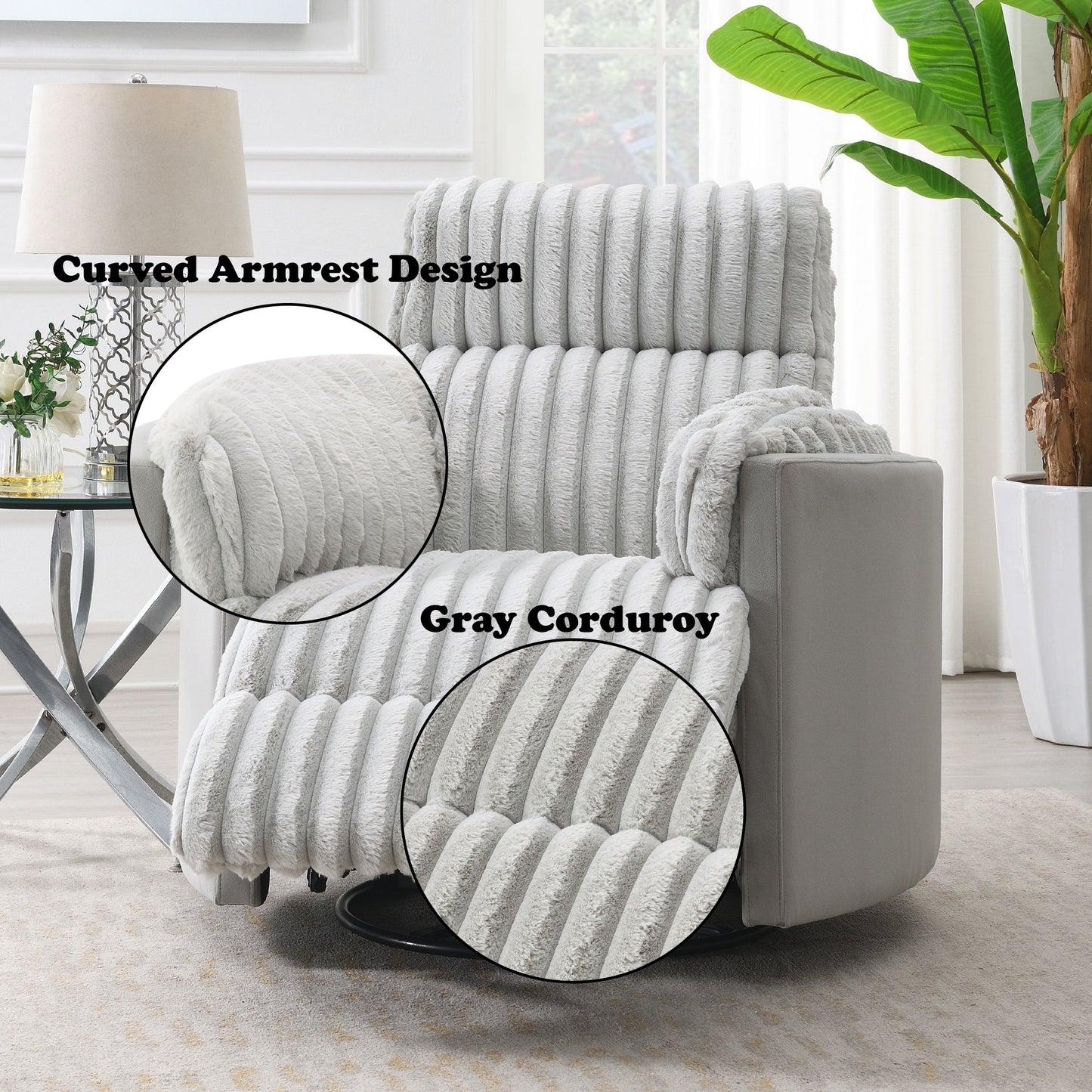 Emee Gray Corduroy Glider Recliner w/ Swivel - 1st Choice Furniture Direct