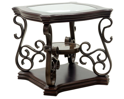 End table, Glass table top, MDF W/marble paper middle shelf, powder coat finish metal legs. (26.3'Lx26.3'Wx24'H) - 1st Choice Furniture Direct