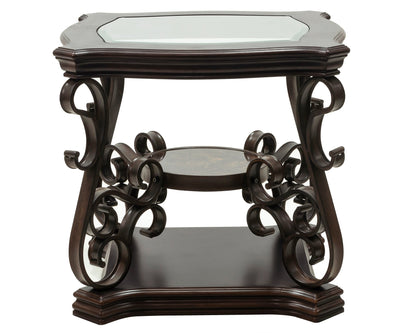 End table, Glass table top, MDF W/marble paper middle shelf, powder coat finish metal legs. (26.3'Lx26.3'Wx24'H) - 1st Choice Furniture Direct