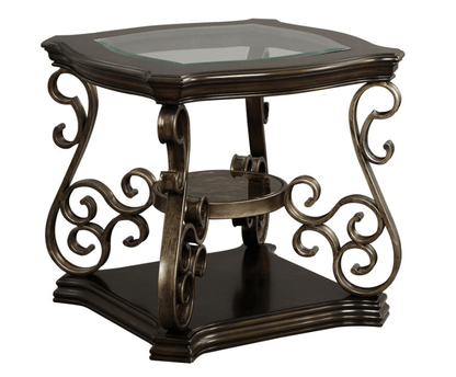 End table, Glass table top, MDF W/marble paper middle shelf, powder coat finish metal legs. (26.3'Lx26.3'Wx24'H) - 1st Choice Furniture Direct