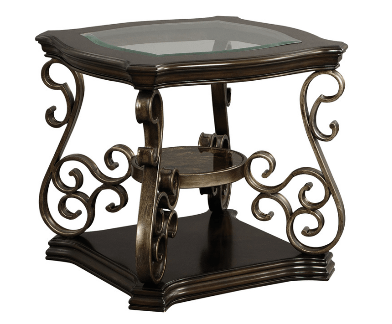 End table, Glass table top, MDF W/marble paper middle shelf, powder coat finish metal legs. (26.3'Lx26.3'Wx24'H) - 1st Choice Furniture Direct