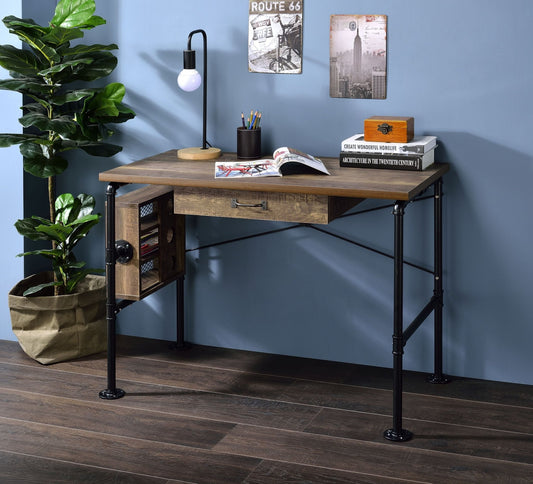 Endang Weathered Oak & Black Finish Writing Desk - 1st Choice Furniture Direct