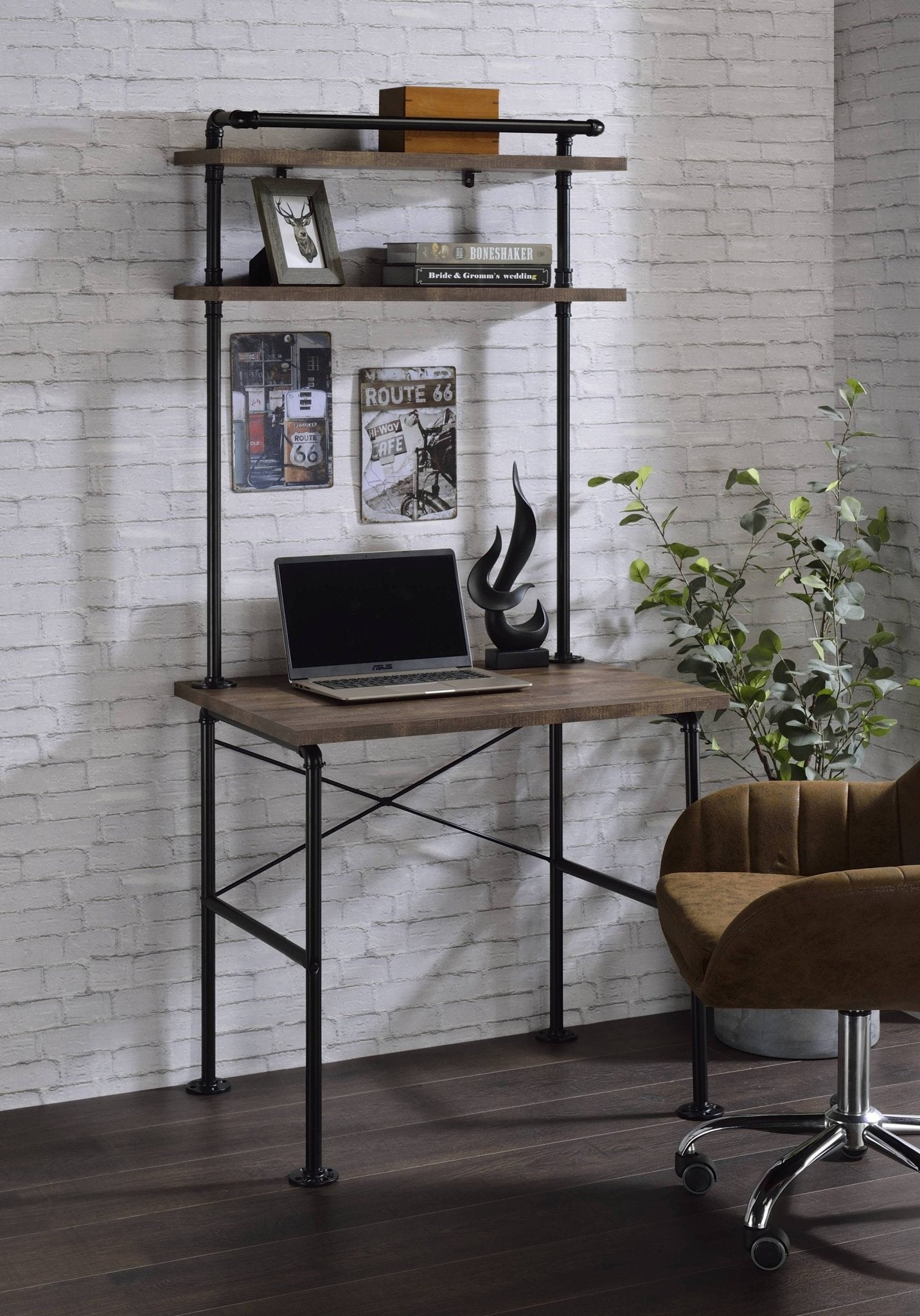 Ensata Rustic Oak & Black Finish Writing Desk - 1st Choice Furniture Direct
