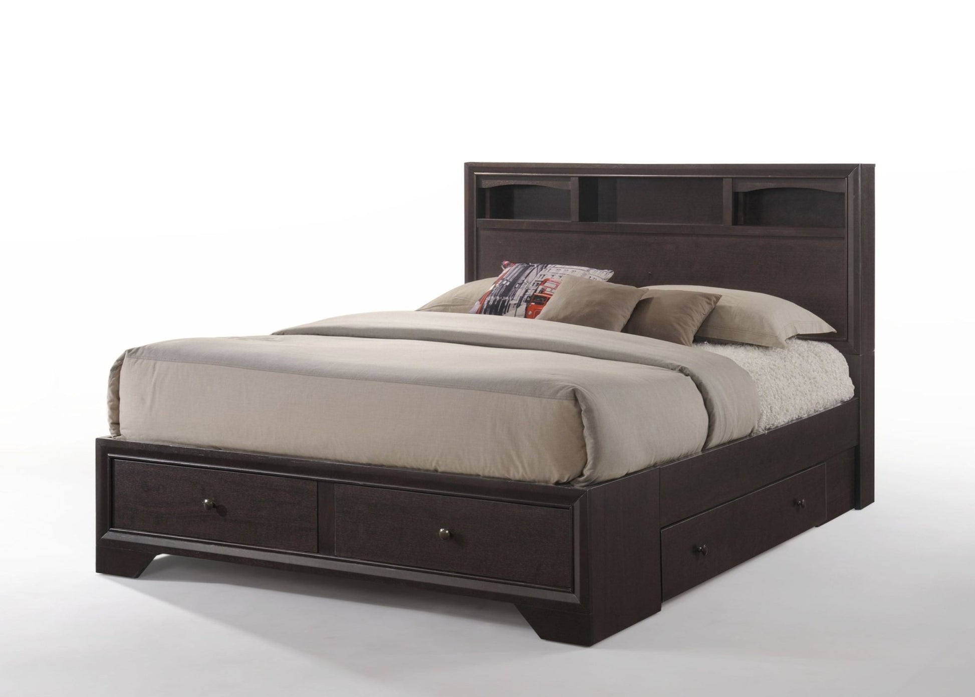 Espresso Bookcase Storage Platform Bed with Drawers - 1st Choice Furniture Direct