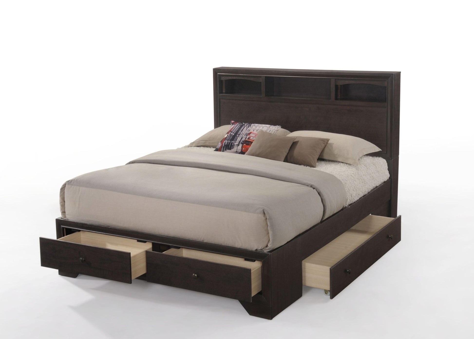 Espresso Bookcase Storage Platform Bed with Drawers - 1st Choice Furniture Direct