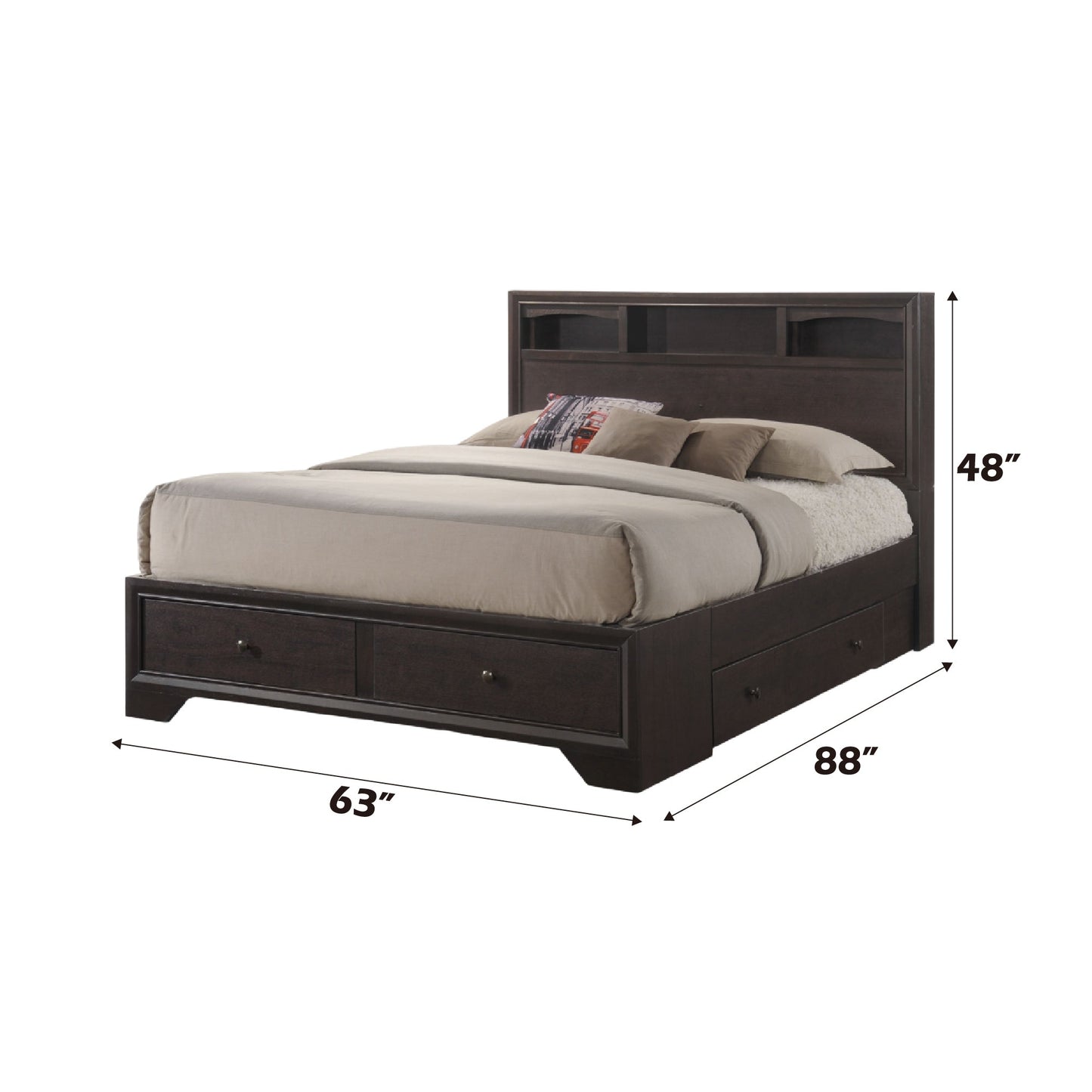 Espresso Bookcase Storage Platform Bed with Drawers - 1st Choice Furniture Direct