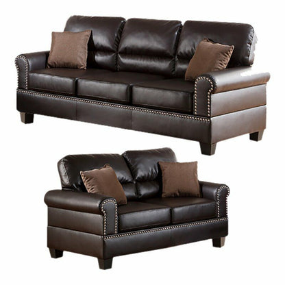 Espresso Faux Leather 2pc Sofa Set Sofa And Loveseat Elegant Plush Contemporary Couch Living Room Furniture - 1st Choice Furniture Direct