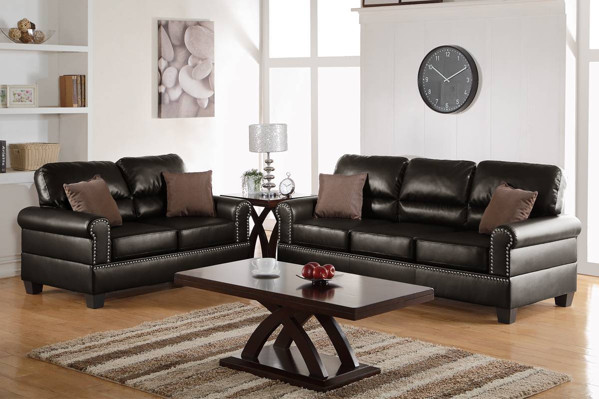 Espresso Faux Leather 2pc Sofa Set Sofa And Loveseat Elegant Plush Contemporary Couch Living Room Furniture - 1st Choice Furniture Direct