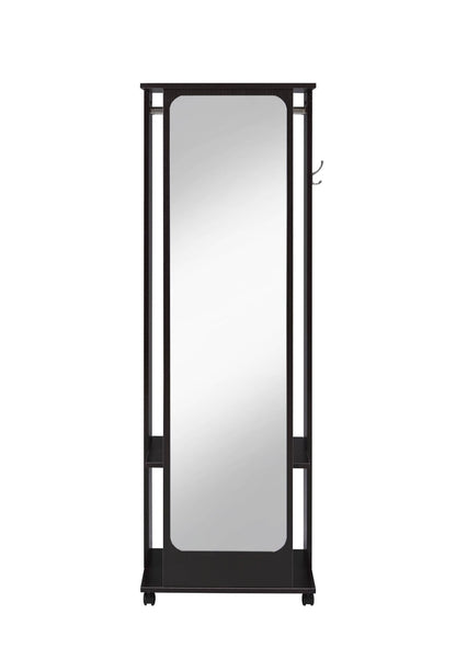 Espresso Hall Tree with Mirror, Hanging Rod and Storage - 1st Choice Furniture Direct