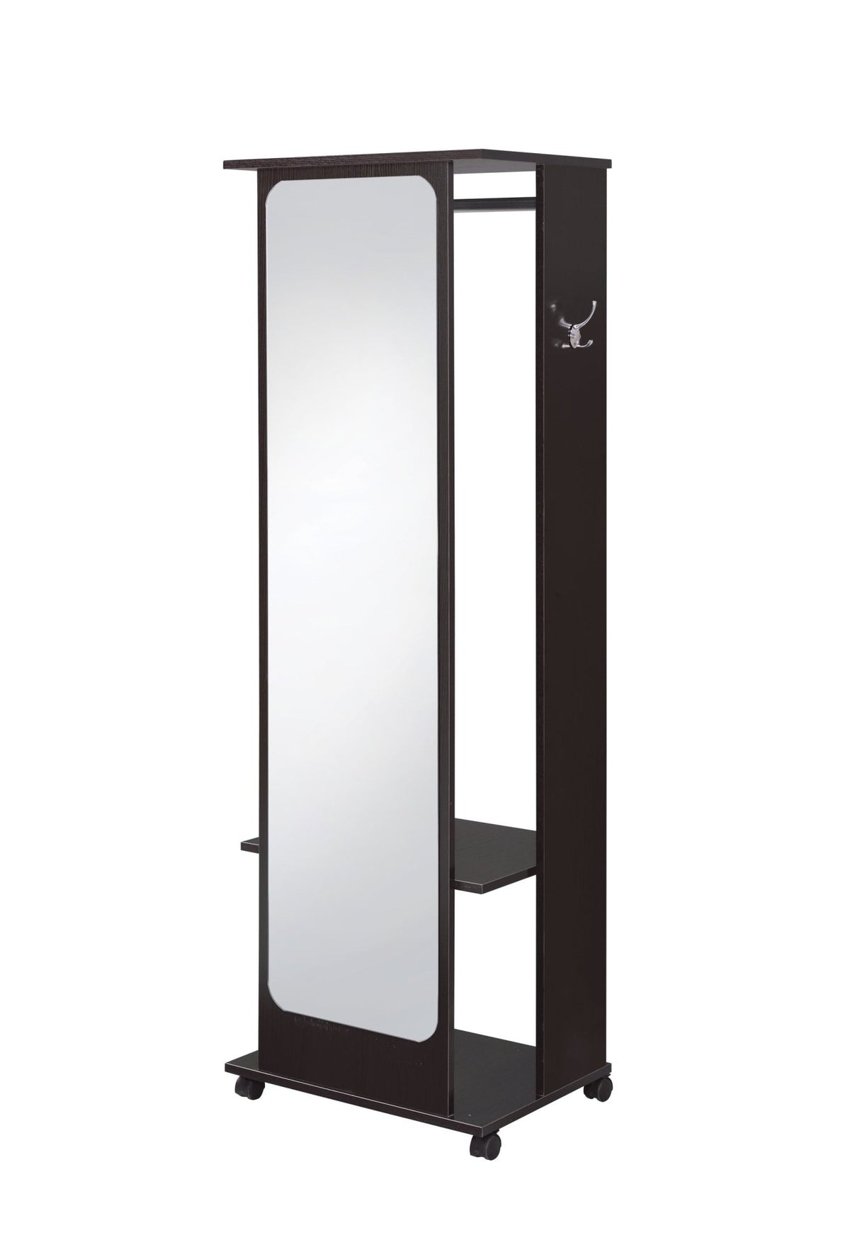 Espresso Hall Tree with Mirror, Hanging Rod and Storage - 1st Choice Furniture Direct