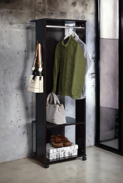 Espresso Hall Tree with Mirror, Hanging Rod and Storage - 1st Choice Furniture Direct