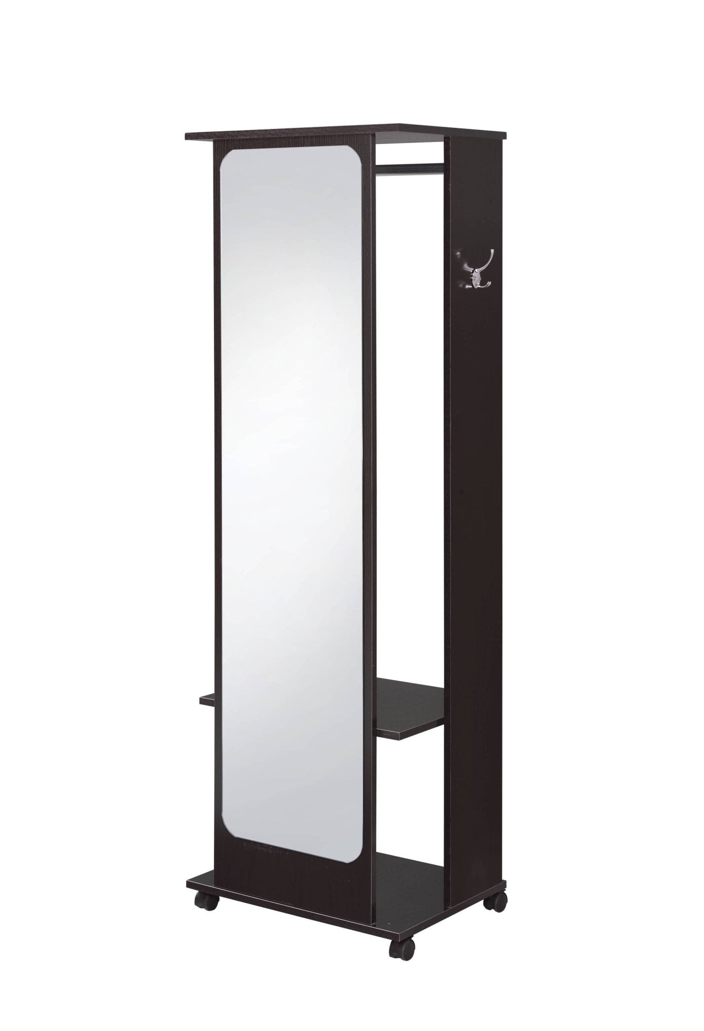 Espresso Hall Tree with Mirror, Hanging Rod and Storage - 1st Choice Furniture Direct