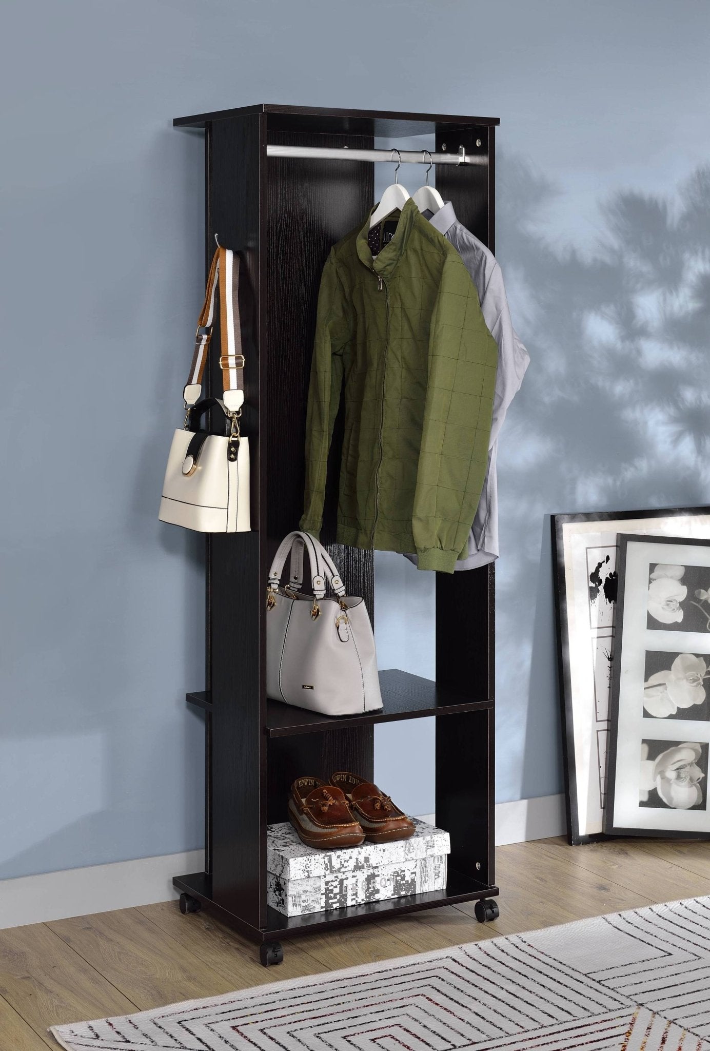 Espresso Hall Tree with Mirror, Hanging Rod and Storage - 1st Choice Furniture Direct