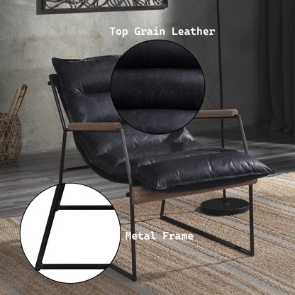 Espresso Top Grain Leather Accent Chair with Metal Frame - 1st Choice Furniture Direct