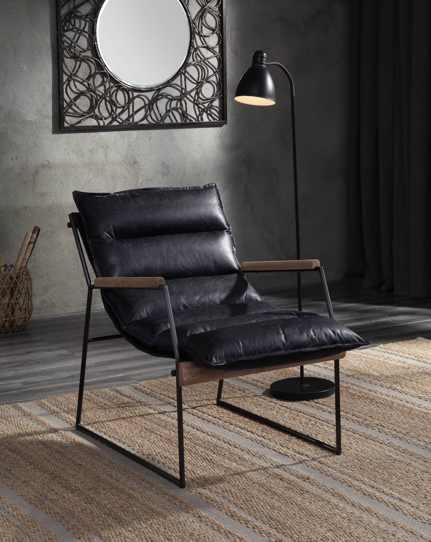 Espresso Top Grain Leather Accent Chair with Metal Frame - 1st Choice Furniture Direct