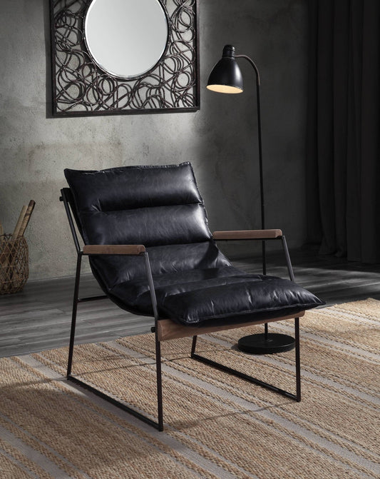 Espresso Top Grain Leather Accent Chair with Metal Frame - 1st Choice Furniture Direct
