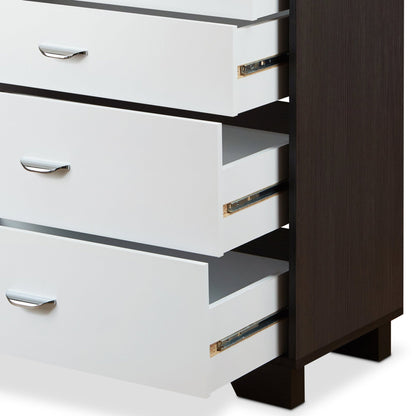 Espresso & White 5-Drawer Chest with Metal Legs - 1st Choice Furniture Direct