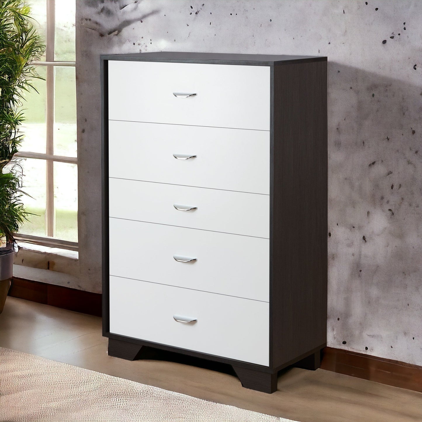 Espresso & White 5-Drawer Chest with Metal Legs - 1st Choice Furniture Direct