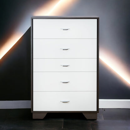 Espresso & White 5-Drawer Chest with Metal Legs - 1st Choice Furniture Direct