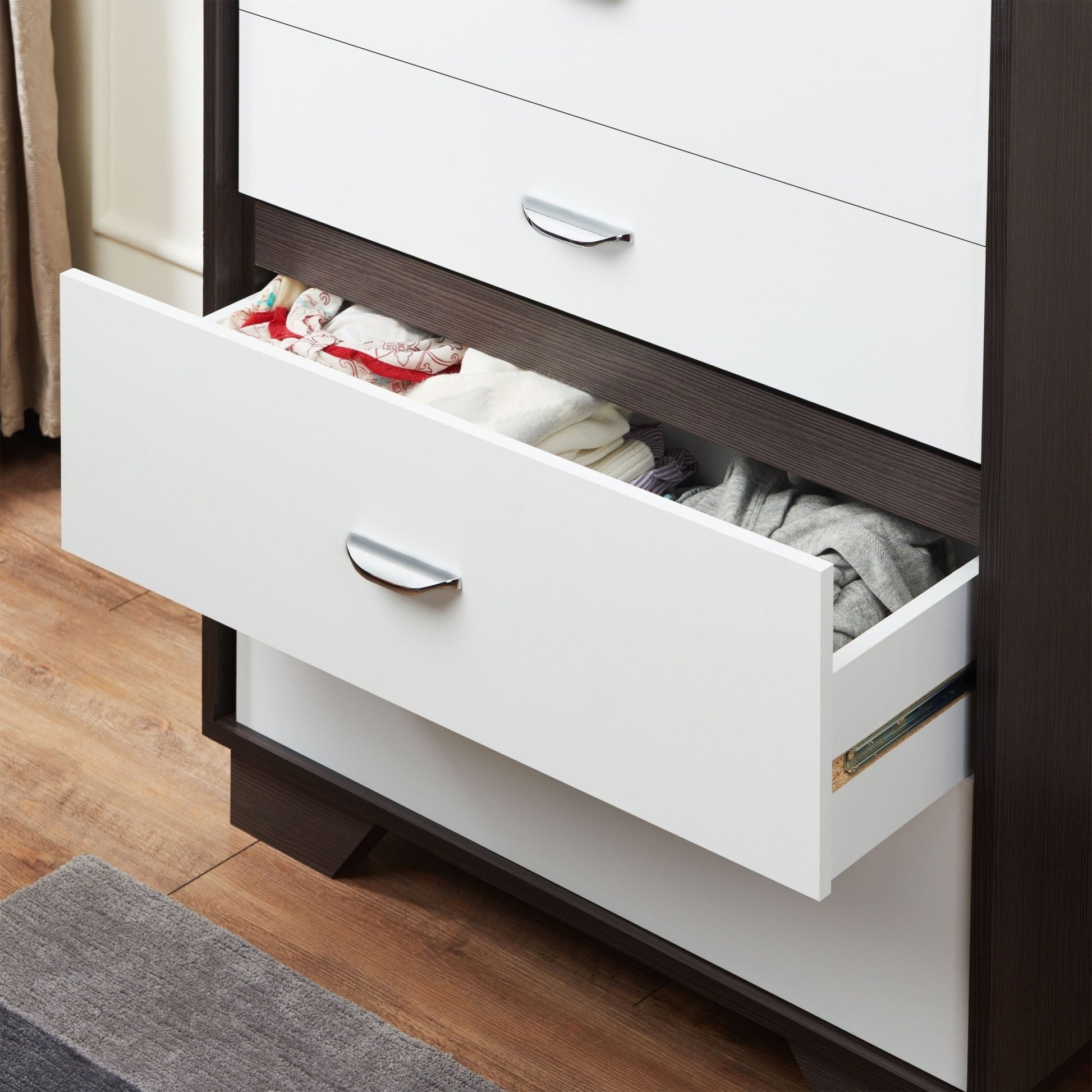 Espresso & White 5-Drawer Chest with Metal Legs - 1st Choice Furniture Direct