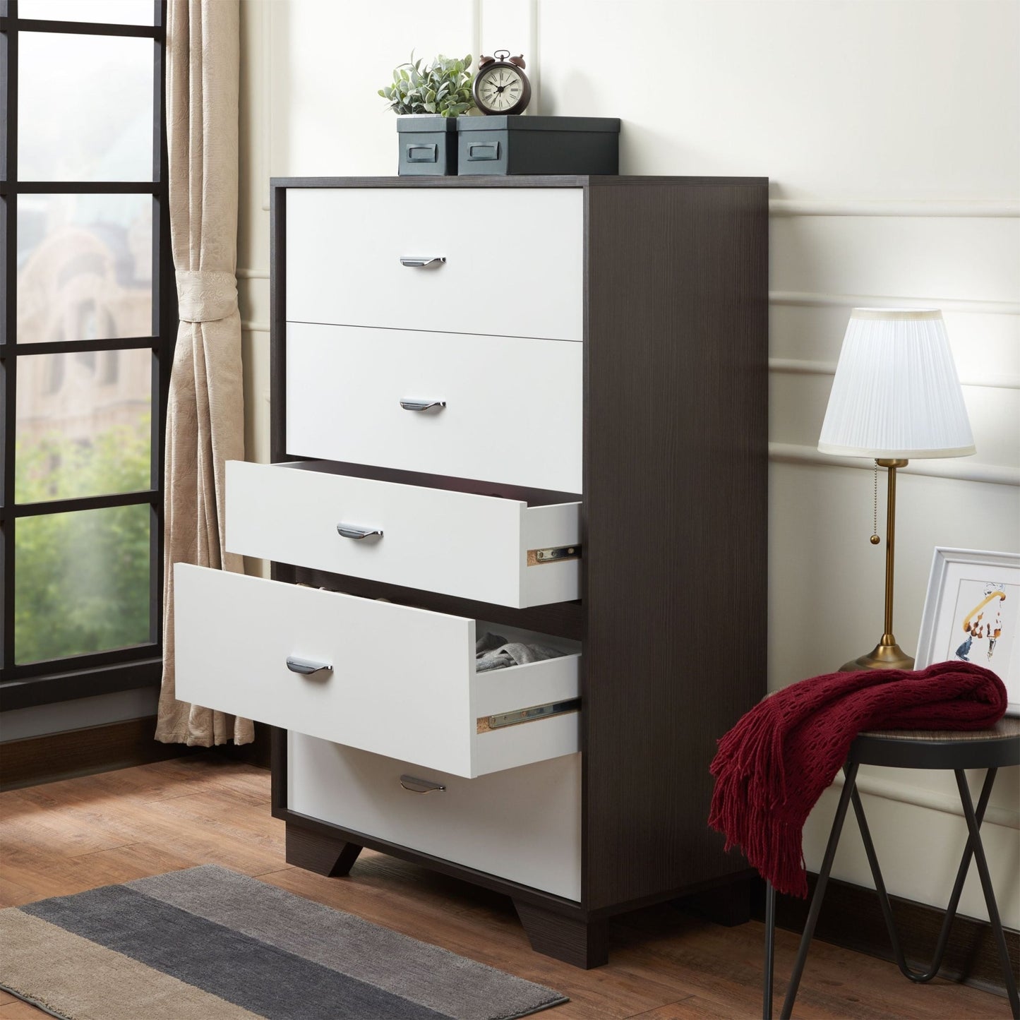 Espresso & White 5-Drawer Chest with Metal Legs - 1st Choice Furniture Direct
